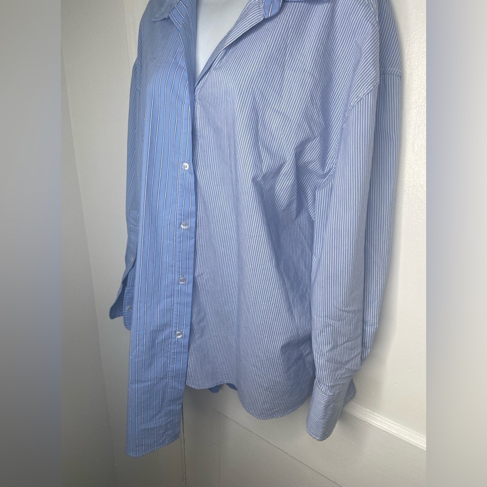 ZARA Women's Asymmetrical Blue Striped Shirt - Picture 4 of 6